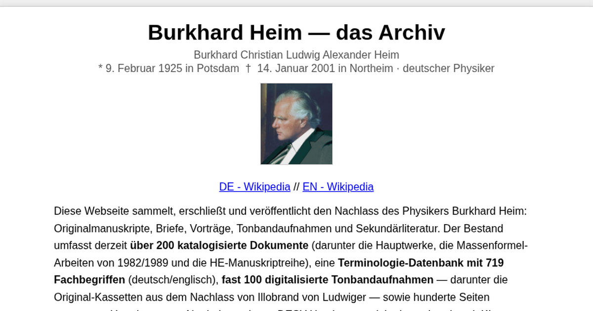 Screenshot Burkhard-Heim-Archiv